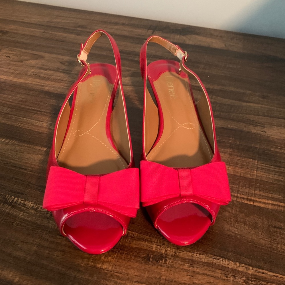 JRenee Landan Open Toe Sling Back Red Kitten Pumps Sz 8.5W